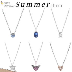 925 Silver Hearts Pendant CZ Circle Necklace for Women