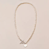 925 Sterling Silver Necklace Pearl Geometric Hexagon OT Buckle