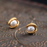925 Silver Chinese Earrings with Pearls Retro Style for Women