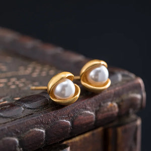 925 Silver Chinese Earrings with Pearls Retro Style for Women