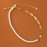925 Silver Rectangular Chain Pearl Necklace for Women