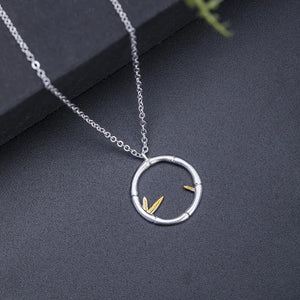 925 Silver Bamboo Necklace Female Leaf Pendant