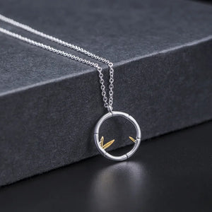 925 Silver Bamboo Necklace Female Leaf Pendant