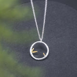 925 Silver Bamboo Necklace Female Leaf Pendant