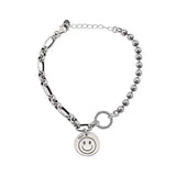 S925 Face Bracelet Thai Silver Ins Retro Expression Stitching Silver Beads
