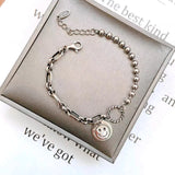 S925 Face Bracelet Thai Silver Ins Retro Expression Stitching Silver Beads