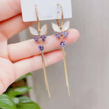925 Silver Shell Butterfly Tassel Purple Earrings