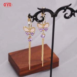 925 Silver Shell Butterfly Tassel Purple Earrings