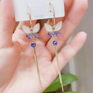 925 Silver Shell Butterfly Tassel Purple Earrings