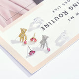 S925 Silver Bear Earrings with Crystal, Asymmetric Student Earrings