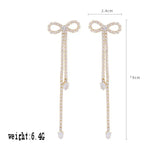 S925 Silver Needle Bow Diamond Tassel Earrings