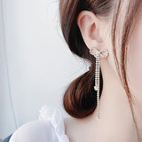 S925 Silver Needle Bow Diamond Tassel Earrings