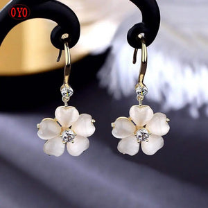S925 Silver Opal Flower Tassel Earrings