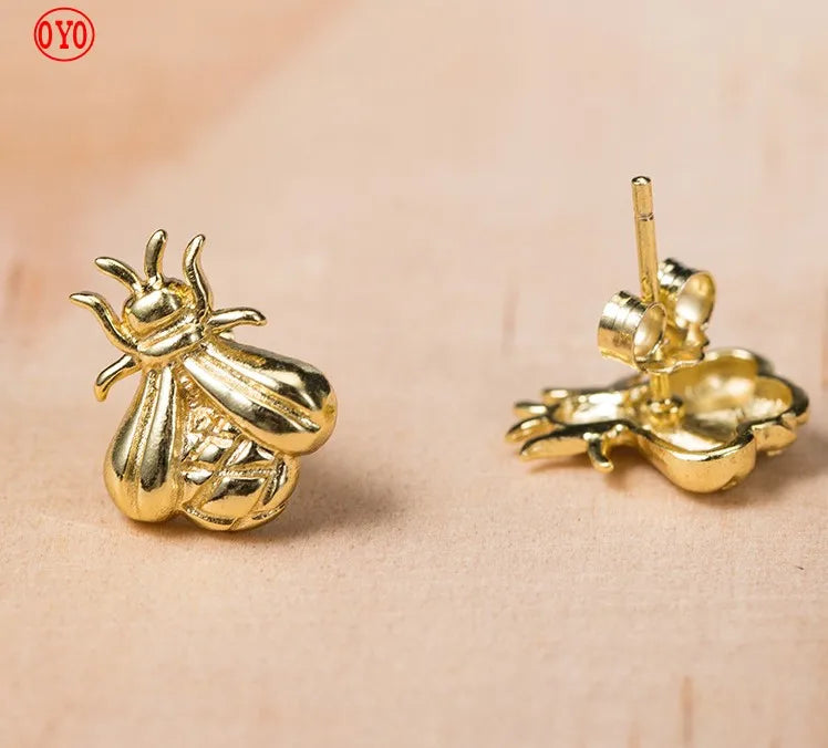 925 Silver Insect Earrings Compact Net Red