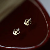 S925 Silver-Plated 14K Crown Earrings with Small Diamonds
