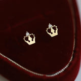 S925 Silver-Plated 14K Crown Earrings with Small Diamonds