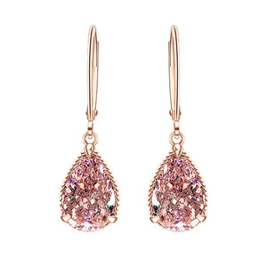 925 Silver Drop Earrings Pink Cubic Zirconia Wedding Jewelry