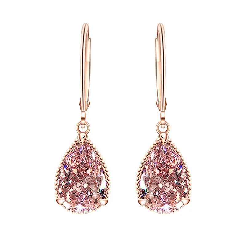 925 Silver Drop Earrings Pink Cubic Zirconia Wedding Jewelry