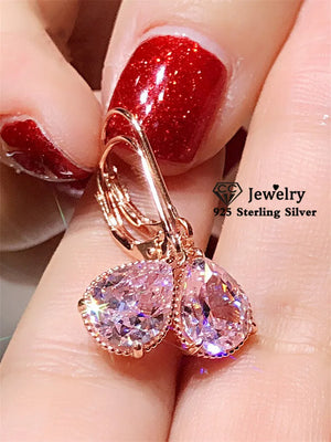 925 Silver Drop Earrings Pink Cubic Zirconia Wedding Jewelry