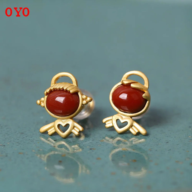 925 Silver Southern Red Angel Baby Earrings