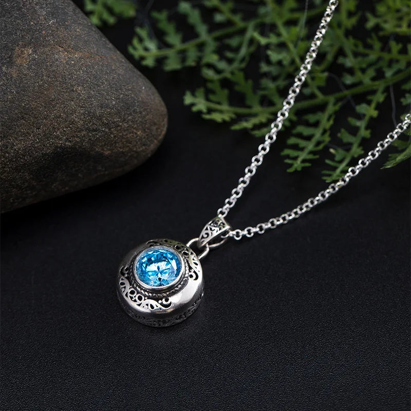 925 Silver Sea Zircon Necklace Retro Court Light Clavicle Chain