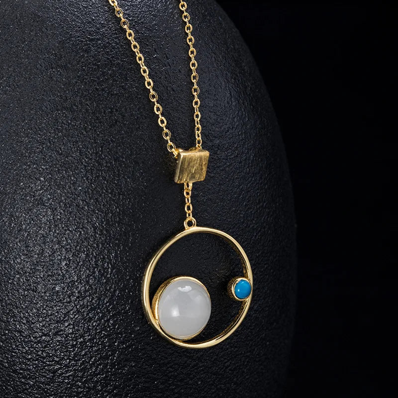 925 Silver Necklace Galaxy Hetian Jade Pendant