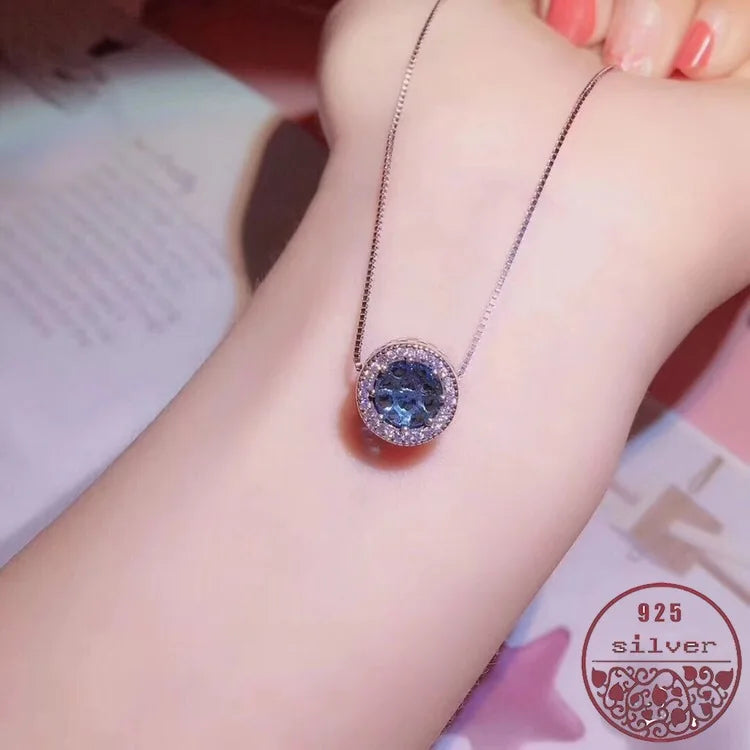 925 Silver Austrian Moonlight Sapphire Necklace Charm