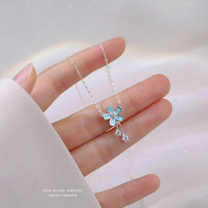 925 Sterling Silver Small Flower Necklace Female INS Sen Girl Collarbone Chain