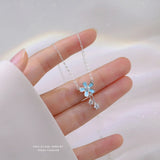 925 Sterling Silver Small Flower Necklace Female INS Sen Girl Collarbone Chain
