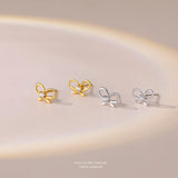 925 Silver Bow Earrings Zircon Inlaid French Retro Jewelry