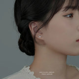 925 Silver Bow Earrings Zircon Inlaid French Retro Jewelry