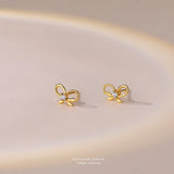 925 Silver Bow Earrings Zircon Inlaid French Retro Jewelry