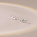 925 Silver Bow Earrings Zircon Inlaid French Retro Jewelry