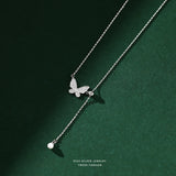 925 Sterling Silver Butterfly Pearl Necklace Tassel Collarbone Chain