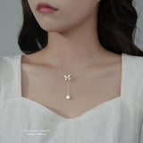 S925 Butterfly Tassel Pearl Necklace Women's Pendant