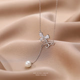 S925 Butterfly Tassel Pearl Necklace Women's Pendant