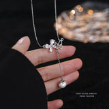 S925 Butterfly Tassel Pearl Necklace Women's Pendant