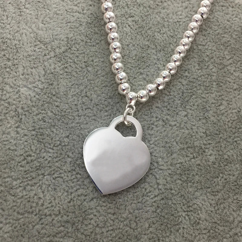 925 Sterling Silver Big Heart Necklace Retro Jewelry
