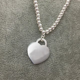 925 Sterling Silver Big Heart Necklace Retro Jewelry