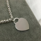 925 Sterling Silver Big Heart Necklace Retro Jewelry
