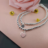 925 Silver Bead Heart Necklace Retro Jewelry Birthday