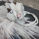 925 Silver Bead Heart Necklace Retro Jewelry Birthday