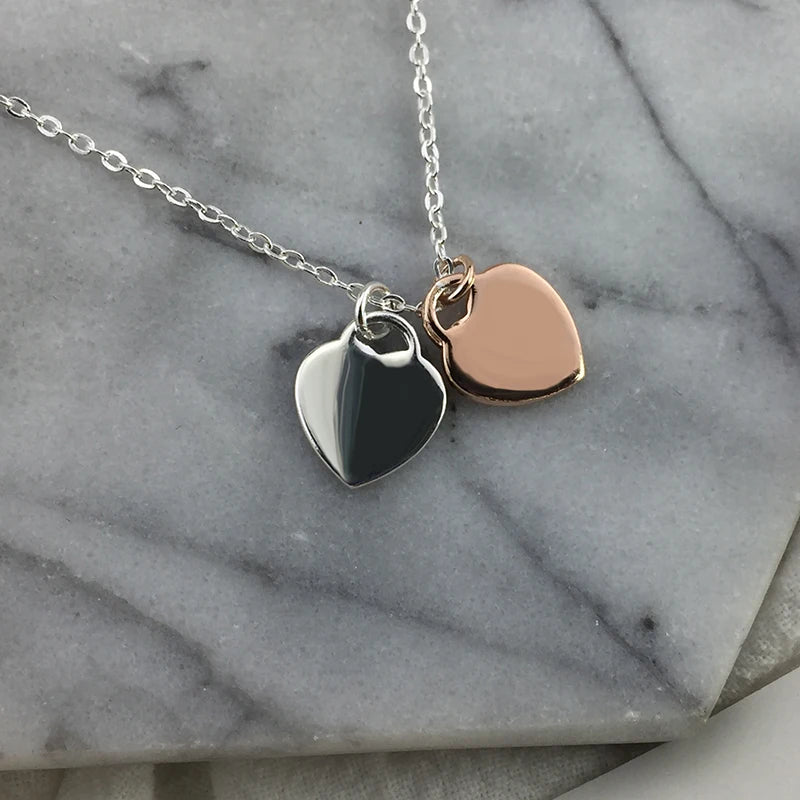 S925 Double Heart Necklace Women's Retro Jewelry