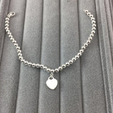 925 Sterling Silver Heart-Shaped Bead Bracelet Women's Retro Jewelry