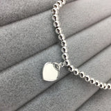 925 Sterling Silver Heart-Shaped Bead Bracelet Women's Retro Jewelry