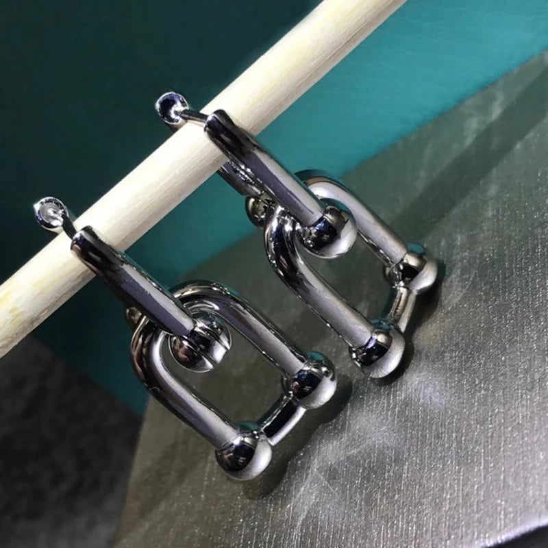 925 Sterling Silver Horseshoe U Earrings Female Fine Jewelry
