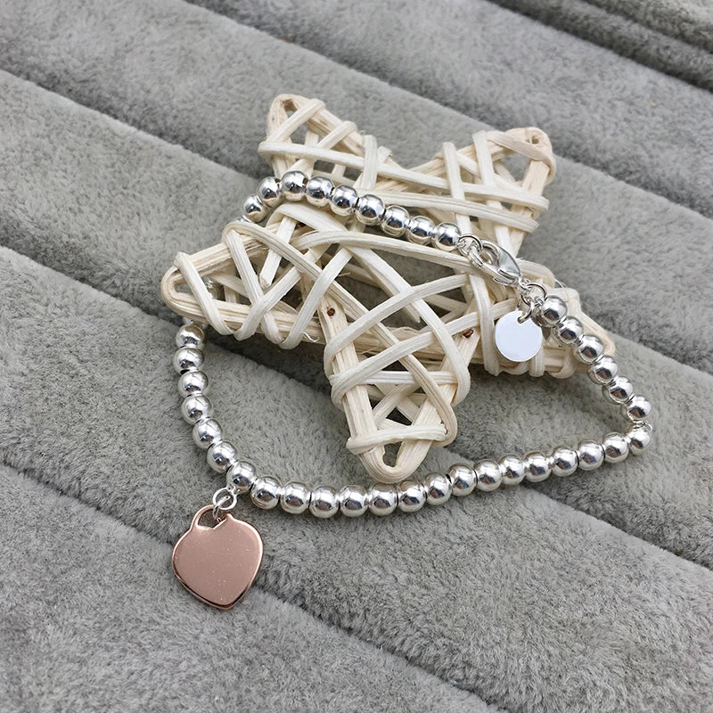 925 Silver Rose Heart Bracelet Retro Jewelry Gift