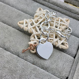925 Sterling Silver Rose Key Heart Bracelet Women's Retro Jewelry