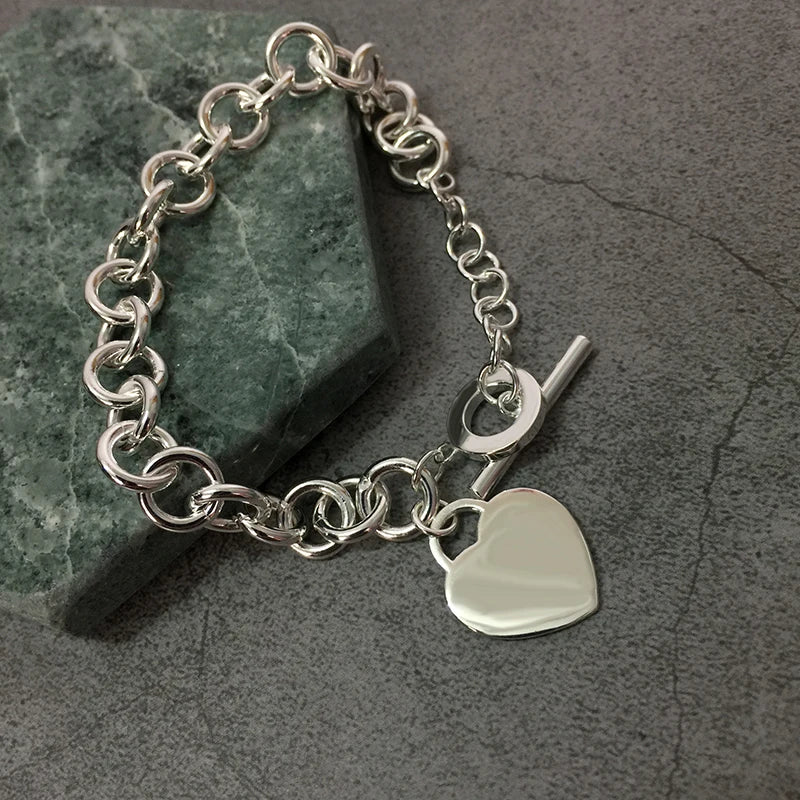 925 Sterling Silver Rose Key Heart Bracelet Women's Retro Jewelry