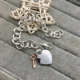 925 Sterling Silver Rose Key Heart Bracelet Women's Retro Jewelry